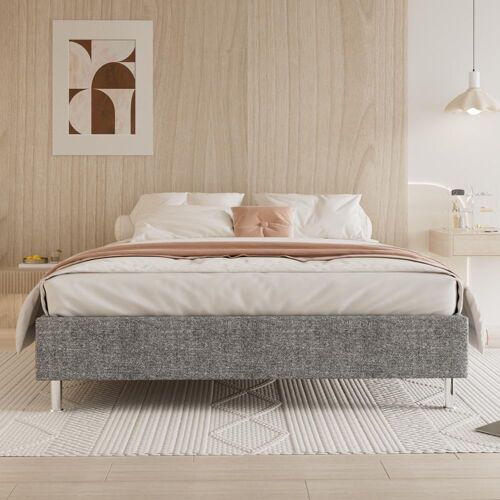 Cadre de lit 160x200cm, Plateforme capitonné 31 cm Sommier,8 Pieds