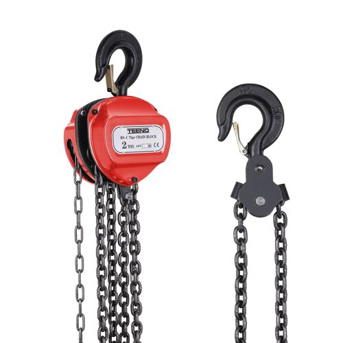 Palan à Chaîne Manuel con gancio per carichi pesanti, 2 Tonnes, Hauteur de Levage 5 m, Rouge