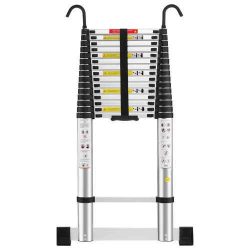 Échelle télescopique en aluminium de 6,2 mètres avec barre stabilisatrice et crochet, capacité de charge 150 kg