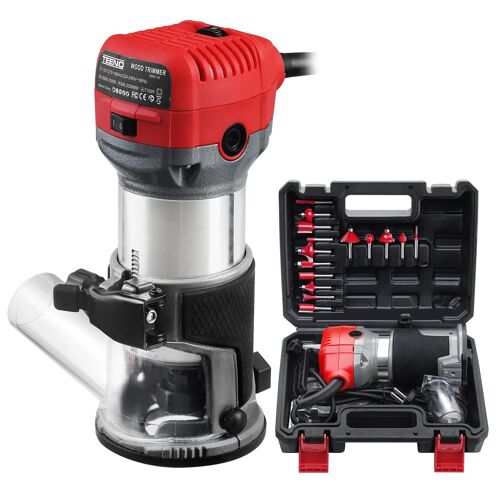 Affleureuse Électrique 800W 13000-33000 RPM Avec Housse anti Poussière, Affleureuse à Bois Avec 15 Fraises Queue de 1/4", 6 Vitesses Variables, 3 Pinces de 6/6.35/8mm