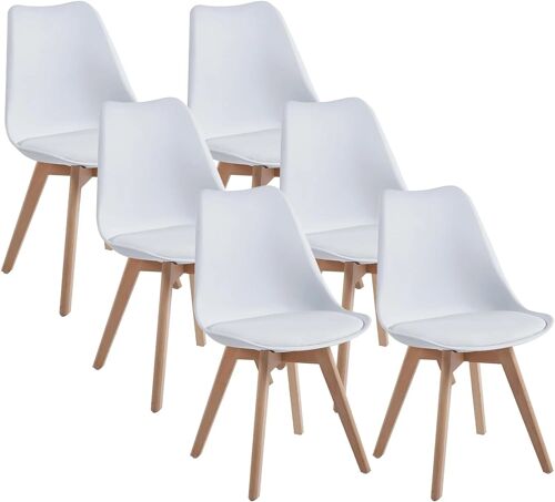Chaises de Salle à Manger scandinave, Chaise de Bureau rétro, Blanc, Lot de 6