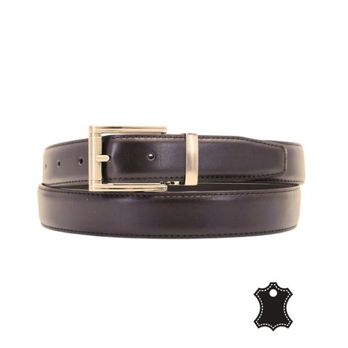 Ceinture Homme Ajustable En Croûte De Cuir Marron Foncé - Boucle Chromée - Longueur Ajustable