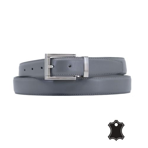 Ceinture Homme Ajustable En Croûte De Cuir Gris - Boucle Chromée - Longueur Ajustable