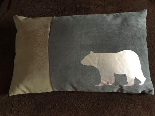 Coussin Gris Anthracite Avec Ours Argenté