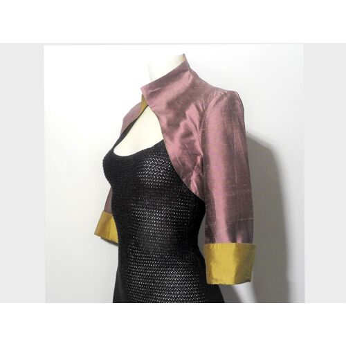 Boléro/ Veste Courte 100% Soie Violet Et Anis Et Manches 3/4- Taille 36- Neuf