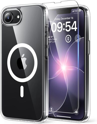 ELVORIX-Coque Magnétique pour iPhone 17e/iPhone 16e avec Protection écran, [Compatible avec MagSafe] Protection Militaire Anti-Choc Mince - Transparent