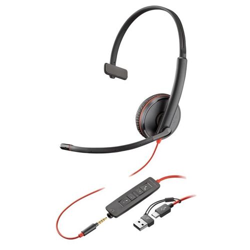 HP Poly Blackwire 3215 - Blackwire 3200 Series - micro-casque - sur-oreille - filaire - jack 3,5mm, USB-C - noir - Certifié pour Skype for Business, Certifié Avaya, certifié Cisco Jabber, certifié UC