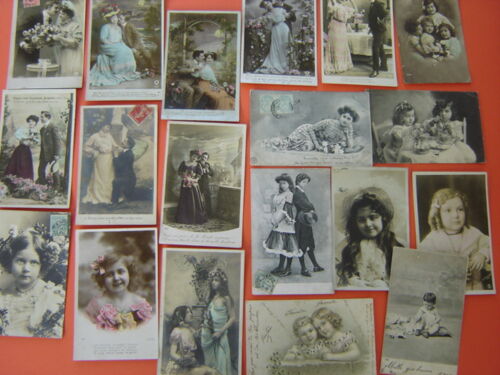 12033 // Lot De 20 Cartes Postales Anciennes Début Xxe "Couples-Enfants"