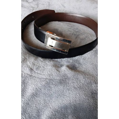Ceinture À Boucle- Clou, Reversible Noir/Marron. T34/85 Cuir Leather.
