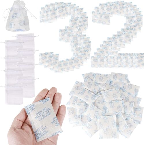 LORANKA-Lot de 32 sacs déshydratants anti-moisissure en gel de silice - 10 g - Sacs absorbants d'humidité de qualité alimentaire - Sacs déshumidifiants en silicone avec 10 sacs à cordon pour aliments