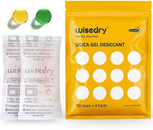 Loranka-Wisedry Lot De 4 Sachets De Gel De Silice De Qualité Alimentaire Pour Micro-Ondes, Indicateur D'humidité Et Réutilisables Pour Vêtements, Aliments, Boîtes De Rangement