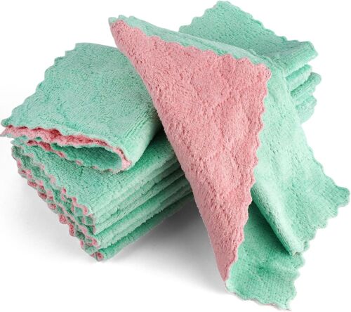 KALANKA-12 Pièces Lavette Microfibre, 25 x 25 cm Super Absorbant Chiffons de Nettoyage, Réutilisable Lavette Cuisine, Lavable Chiffon Menage pour Cuisine, Vaisselle, Vitre, Dépoussiérage et L'automob