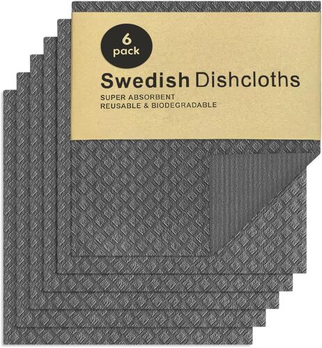 LORANKA-6PCS Chiffons Éponge Réutilisables en Fibre de Bois, 20cm x 18cm Torchons Suédois pour Cuisine, Lavettes Suédoises Absorbantes pour Cuisine, Vaisselle, Nettoyage (Gris Foncé)
