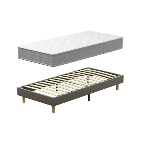 Ensemble Matelas Mousse 90x190 cm Epaisseur 30cm + Sommier Déco