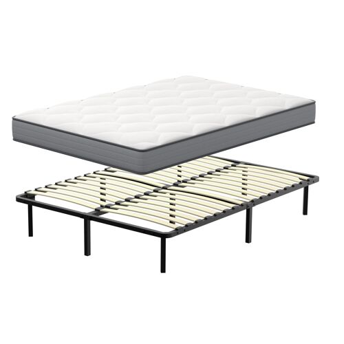 Ensemble 140x190cm Matelas à ressorts +Sommier à Lattes sur Pieds, Epaisseur du Matelas 20cm