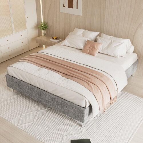Ensemble Matelas en mousse + Cadre de lit Plateforme Capitonné 160x200cm, Epaisseur du Matelas 22cm