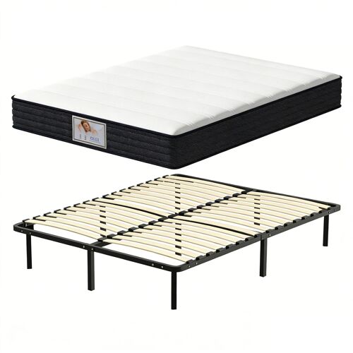 Ensemble Matelas à ressorts +Sommier à Lattes sur Pieds, 160x200cm, Epaisseur du Matelas 22cm