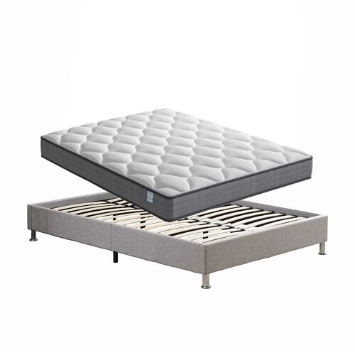 Ensemble Matelas à ressorts + Cadre de lit Plateforme Capitonné 160x200cm, Epaisseur du Matelas 20cm
