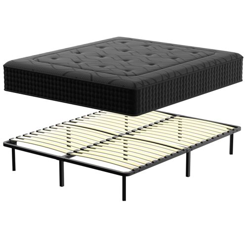 Ensemble 160x200 cm Matelas à ressorts +Sommier à Lattes sur Pieds, Epaisseur du Matelas 30cm