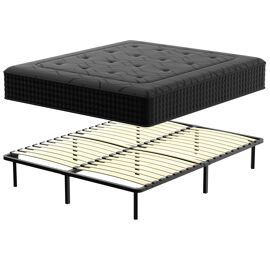 Ensemble 160x200 cm Matelas à ressorts +Sommier à Lattes sur Pieds, Epaisseur du Matelas 30cm