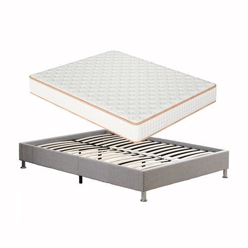 Ensemble Matelas en mousse + Cadre de lit Plateforme Capitonné 160x200cm, Epaisseur du Matelas 18cm