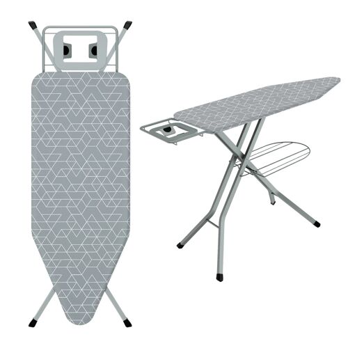 Table à repasser pliable 120 x 45 cm, grise, adaptée aux fers à vapeur, anti-pincement, réglable en hauteur, avec housse 100 % pur coton, repose-fer intégré
