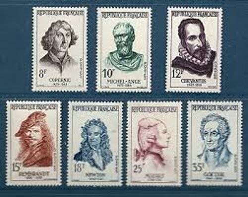 Célébrités Étrangères : Copernic, Michel Ange, Cervantès, Rembrandt, Newton, Mozart, Van Goethe Série Complète Année 1957 N° 1132 1133 1134 1135 1136 1137 1138 Yvert Et Tellier Luxe