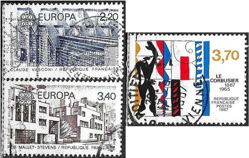 France 1987, Beaux Timbres Oblitérés Yvert 2470 Centenaire De La Naissance De Le Corbusier, Et 2471 2472 Architecture Moderne, "57 Métal" À Boulogne Et Rue Mallet Stevens À Paris.