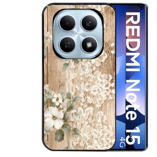 Coque noire Taperso pour Redmi note 15 4G avec motif bois et dentelle 1
