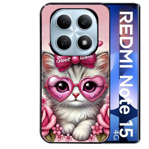 Coque noire Taperso pour Redmi note 15 4G avec motif chat lunettes