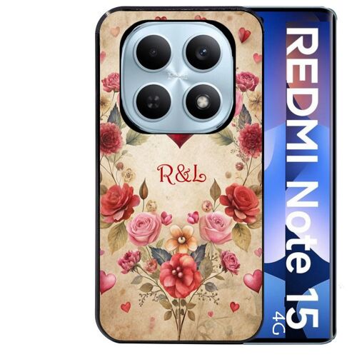 Coque noire Taperso pour Redmi note 15 4G avec motif coeur vintage et initiales personnalisee