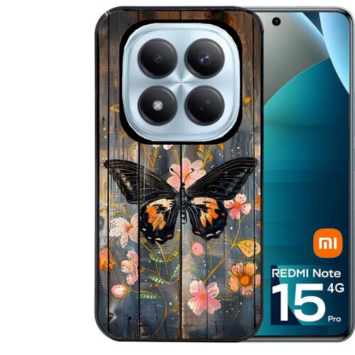 Coque noire Taperso pour Redmi note 15 PRO 4G avec motif bois et papillon 2