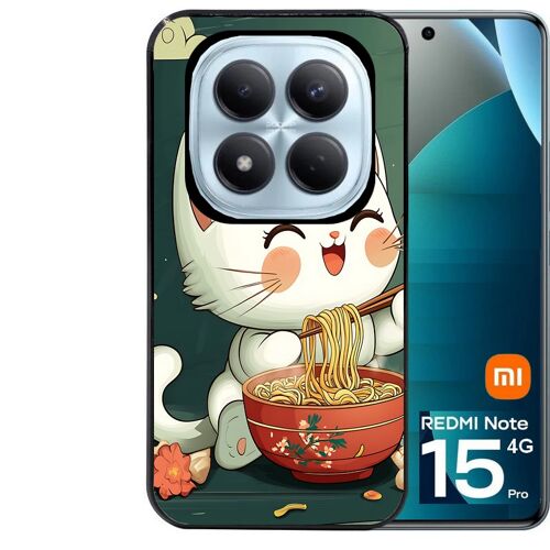 Coque noire Taperso pour Redmi note 15 PRO 4G avec motif chat ramen nuage