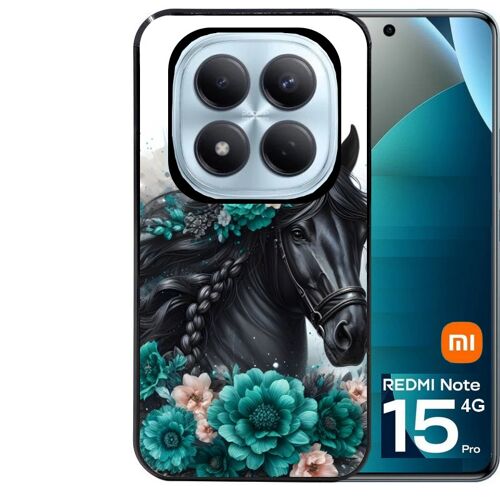 Coque noire Taperso pour Redmi note 15 PRO 4G avec motif cheval et fleurs
