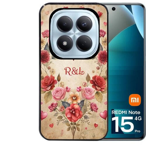 Coque noire Taperso pour Redmi note 15 PRO 4G avec motif coeur vintage et initiales personnalisee
