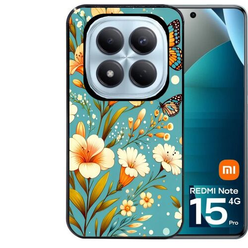 Coque noire Taperso pour Redmi note 15 PRO 4G avec motif fleur orange