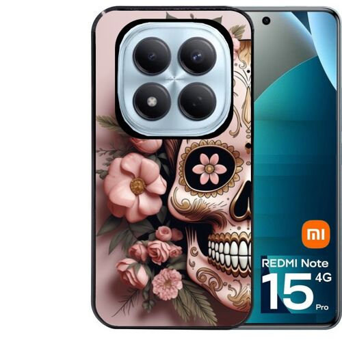 Coque noire Taperso pour Redmi note 15 PRO 4G avec motif tete de mort calavera rose