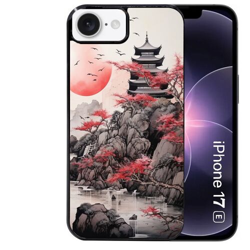 Coque noire Taperso pour Iphone 17E et 16E avec motif japan et temple