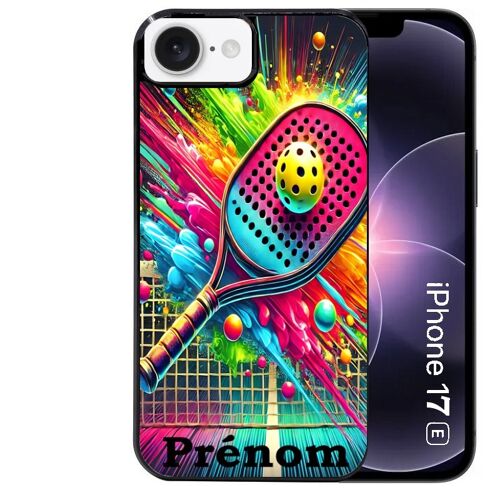 Coque noire Taperso pour Iphone 17E et 16E avec motif padel raquette personnalisee