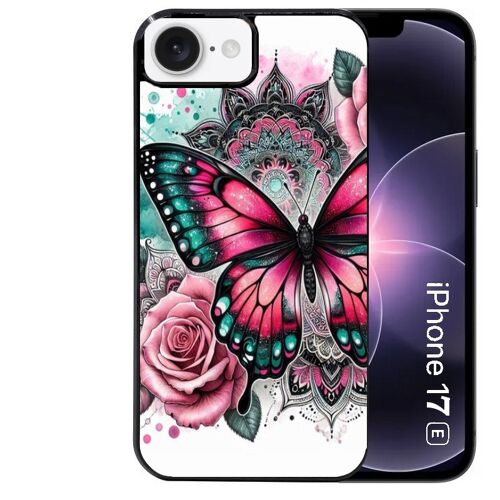 Coque noire Taperso pour Iphone 17E et 16E avec motif papillon rose