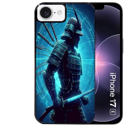 Coque noire Taperso pour Iphone 17E et 16E avec motif samourai bleu