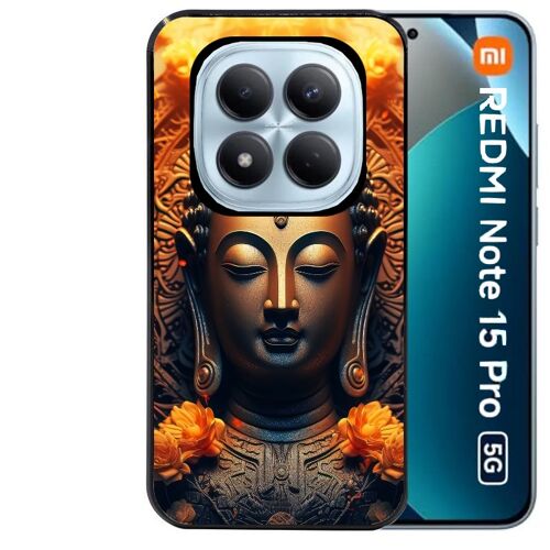 Coque noire Taperso pour Redmi note 15 PRO 5G avec motif bouddha et fleur