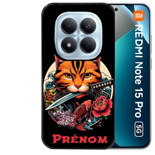 Coque noire Taperso pour Redmi note 15 PRO 5G avec motif chat carpe koii japan personnalise