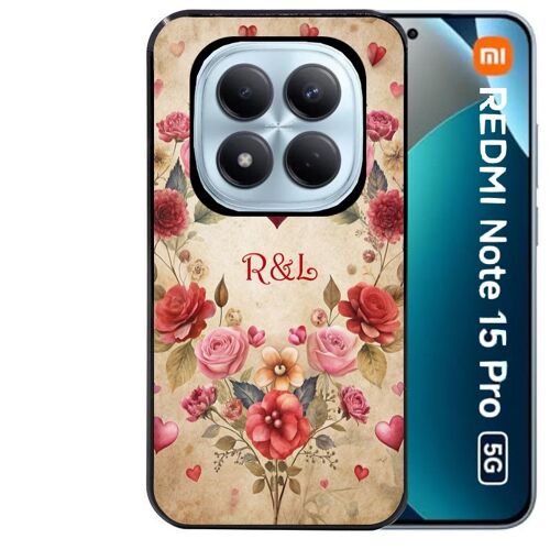 Coque noire Taperso pour Redmi note 15 PRO 5G avec motif coeur vintage et initiales personnalisee