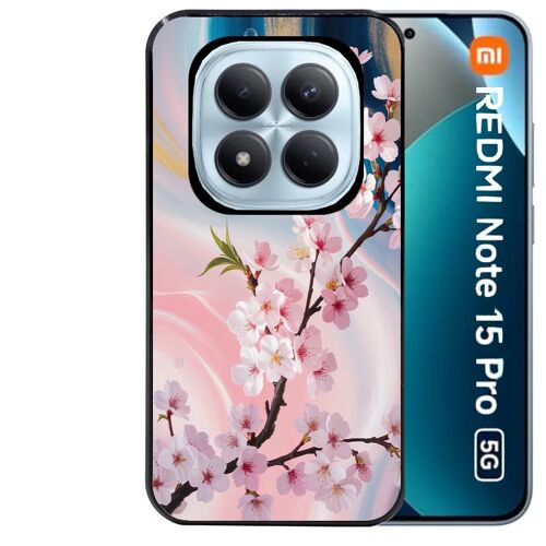 Coque noire Taperso pour Redmi note 15 PRO 5G avec motif marbre fleur cerisier