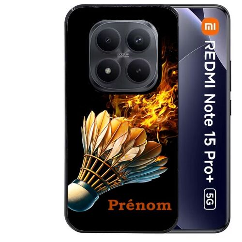 Coque noire Taperso pour Redmi note 15 PRO PLUS 5G avec motif badminton flamme personnalise