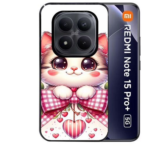 Coque noire Taperso pour Redmi note 15 PRO PLUS 5G avec motif chat noeud et coeur