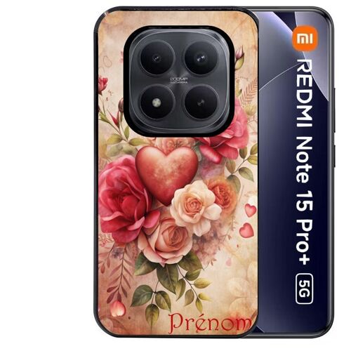 Coque noire Taperso pour Redmi note 15 PRO PLUS 5G avec motif coeur et fleur personnalisee