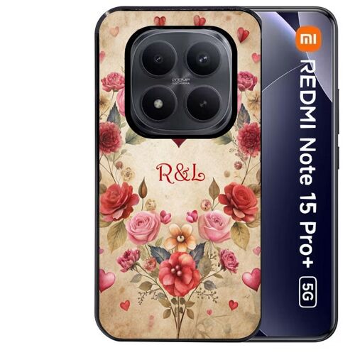 Coque noire Taperso pour Redmi note 15 PRO PLUS 5G avec motif coeur vintage et initiales personnalisee