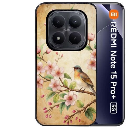 Coque noire Taperso pour Redmi note 15 PRO PLUS 5G avec motif fleur et colibri